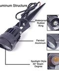 Close-up view of 8Pack 5W Low Voltage Landscape Lights Spotlight Kit showing waterproof structure and 30° beam degree