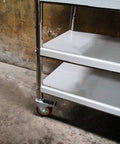 Built Tough Pro Grade Heavy Duty Polyurethane Swivel Caster Wheels With Threaded Stem on a metal workbench cart.