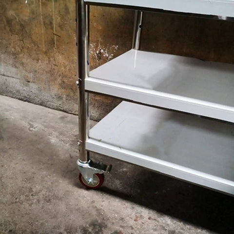 Built Tough Pro Grade Heavy Duty Polyurethane Swivel Caster Wheels With Threaded Stem on a metal workbench cart.