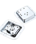 UXRTXCVYG Steel Gate Lock Hasp Latch Hardware Fitting shown from above with a shiny silver finish and detailed mechanics.