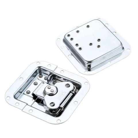 UXRTXCVYG Steel Gate Lock Hasp Latch Hardware Fitting shown from above with a shiny silver finish and detailed mechanics.