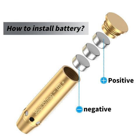 Battery installation for Red Laser Bore Sight For.357 Magnum And.38 Special, Bore Sighter With Batteries, Red Dot Boresighter