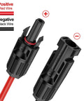 Two Foot Solar Panel Connector Cable With 10AWG SAE To Male And Female Adapters showing positive red and negative black wires