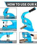 Instructional guide for using Heavy Duty Eyelet Grommet Machine Press Kit With 3 Interchangeable Dies And 900 Grommets