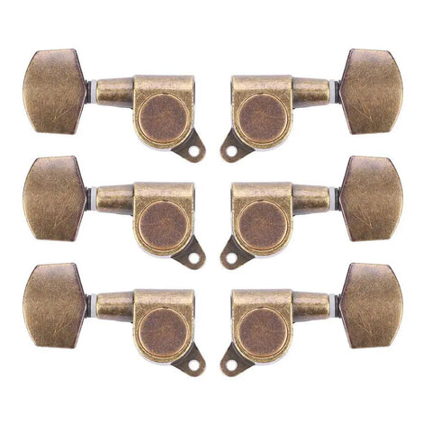 Top Notch Locking Guitar Tuning Pegs Set of 6 With Copper Alloy Machine Heads For Fast Accurate Pitch And Anti Rust Durable Internal Gears For Acoustic Electric Guitars, set of six brass tuning pegs on white background