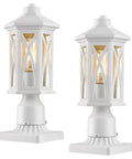 Two Pack White Outdoor Post Lights With Pier Mount Base Weatherproof Aluminum Post Lamp Fixtures Featuring Seeded Glass Waterproof Exterior Lanterns For Driveway Garden And Patio front view