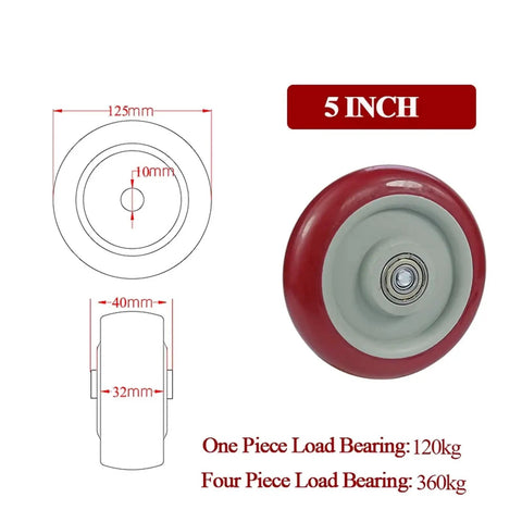 5 inch Heavy Duty PVC Wheel Casters Set Of 4 For Furniture Appliances Carts And Industrial Machines with dimensions and load bearing