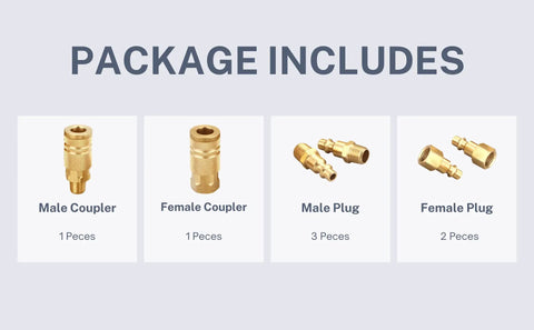 Dope Brass Air Hose Fittings Quick Connect Kit Industrial Type D 1/4 Inch NPT Air Compressor Fittings 7 Piece Set Package