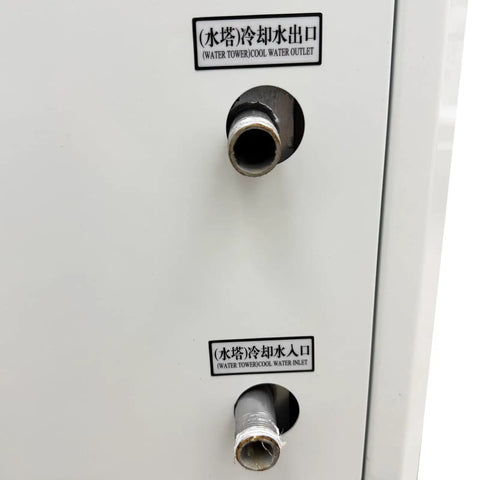 Water inlet and outlet on heavy duty all in one plastic granule dehumidifier dryer with 55 lbs capacity, hot air drying system