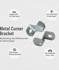 Right Angle Corner Bracket For Woodworking And DIY Furniture Repair Slim Silver Metal Brace Plate For 90 Degree Joints