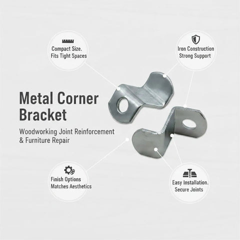 Right Angle Corner Bracket For Woodworking And DIY Furniture Repair Slim Silver Metal Brace Plate For 90 Degree Joints