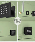 Installation steps for Matte Black Square Shower Body Jets Set 4 Pieces With 16 Nozzles, featuring wall mount components.