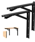 Heavy Duty 24 Inch Folding Shelf Bracket Rock Solid Black Steel Wall Mount with reinforced triangle frame and wood shelf.