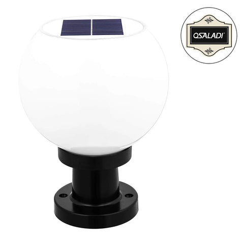 200mm Led Solar Post Light Outdoor Round Ball Landscape Path Light For Exterior House Garden Yard Patio Fence Deck White Aluminum IP65 Weatherproof With Random Base No Hassle Easy Install Energy Saving Auto On Off And Durable Weather Guard