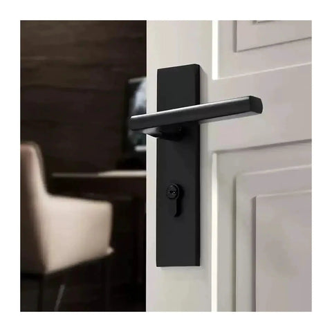 Black Silent Interior Door Lock Set With Keys For Bedroom And Bathroom Heavy Duty Zinc Alloy Handle Whisper Quiet Locking Latch Mechanism Built To Last Universal Household Hardware For Home And Apartment Use installed on white door