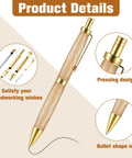 Sick 6 Piece Retractable Pen Kit Bundle Sweet Deal For Wood Turning Lathes Includes 8 MM Slimline Insert Kits With Smooth Click Refills. Close-up of golden pen with bullet nib.