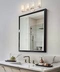 Ophelia 22 Inch Modern Four Light Vanity Fixture With Cylinder Hand Cut Glass Shades In Brushed Nickel Finish Above Mirror
