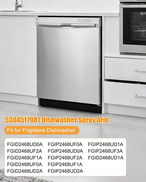 Lower Wash Arm Replacement 5304517981 installed in dishwasher, fits FGID2468UD0A FGID2468UF2A, quick fix for leaks and weak spray