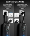Dual charging modes of Road Trip Ready Tesla Charger Level One And Two 16 Amps 20 Feet Heavy Duty Cable with Nema Six Twenty Plug and Five Fifteen Outlet Adaptor.