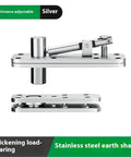 Silver Stainless Steel Rotating Axis Hidden Door Hinge for Wood Doors Up and Down Secret Door Shaft, close-up view