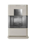 Cream Countertop Nugget Ice Maker With Visible Window And Sleek Touchscreen front view showing clear ice bin and controls.