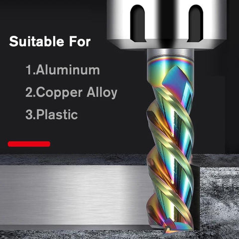 Sisona carbide square end mill, 1/2-inch shank, 3-inch overall length, 3-flute rainbow DLC coating