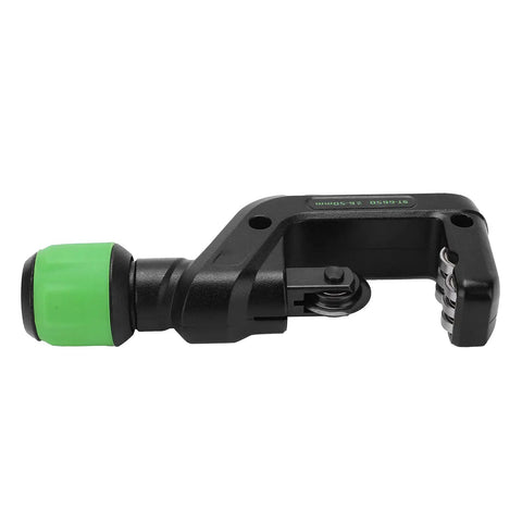 Precision Manual Pipe Cutter With Six Roller Bearings for 6-50mm pipes, adjustable green knob, black aluminum alloy body