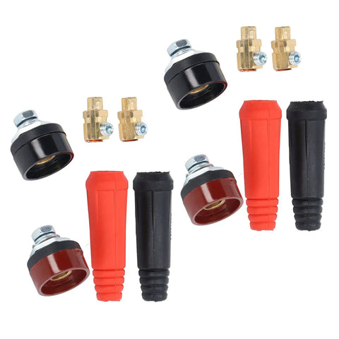 Jauarta 12 Pcs Welding Cable Panel Connector Quick Fits Plug Socket Set With Red Black Power Supply For Welder Pros components displayed.