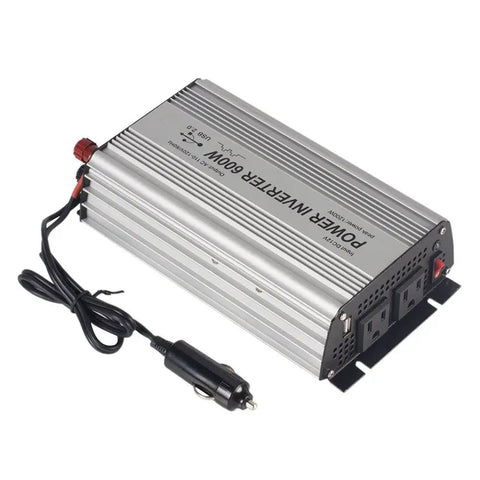 Heavy Duty 600 Watt Power Inverter 12V DC To 110V AC Converter For Trucks And Campers with dual AC outlets and USB port.
