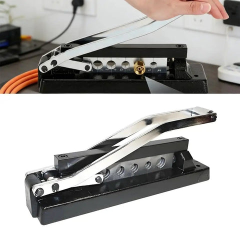 Heavy Duty H8 Hose Crimping Kit for desk or portable use, showing crimping lever and die slots on a sturdy cast iron body.