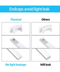 Comparison of Ultra Sleek U Channel LED Aluminum Channel System with Milky Diffuser, showing end caps preventing light leakage.