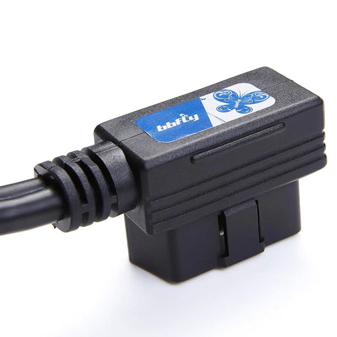 Close-up of Right Angle OBD2 Splitter Y Cable 1 Male To 2 Female Extension 16 Pin OBDII Connector 1 Ft 30 Cm