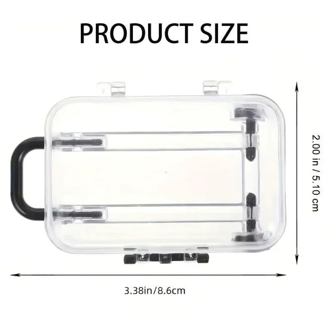 Transparent plastic mini luggage storage box with black handle and latches