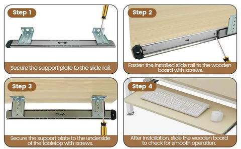 Installation steps for Heavy Duty Keyboard Tray Slides 14 Inch Silver Cold Rolled Steel With Ball Bearing Action Quiet High Load