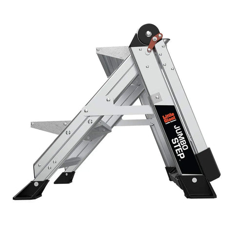 Jumbo Step Aluminum 2 Step Stool Ladder, Lightweight Yet Sturdy With A 375 Pound Duty Rating, side view with slip-resistant treads