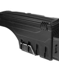 Heavy Duty Left Side Mount Tool Box For Ram 1500 Truck Bed Storage In Solid Black visible from side angle with latch detail.