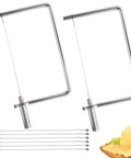 Slick 5 Inch Marble Cheese Slicer Kit With Safety Wires Stainless Steel Handle, two cheese slicers and six wire replacements.