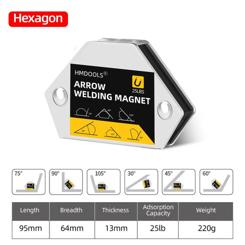 Hexagon 25 lb arrow welding magnet from Six Piece Welding Magnets Set With 25Lb Triangle And Hexagon Angles Plus Two Mini Magnets For Auto Car Welding Clamps Holder Heavy Duty Magnetic Positioning Tools 45 90 135 30 60 75 180 Degrees