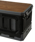 Huge Capacity Folding Storage Bin Built Like A Tank Stackable Wooden Lid Camping Crate with black plastic and wood top.