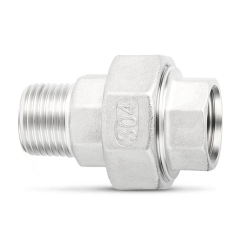 Five Pack 304 Stainless Steel Union Fittings One Quarter Inch NPT Male To One Quarter Inch NPT Female Cast Pipe Connectors
