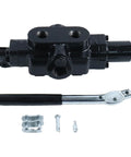 NETYANPI hydraulic directional control valve with lever; black metal body, 3/4 in inlet/outlet, 1/2 in ports, hardware