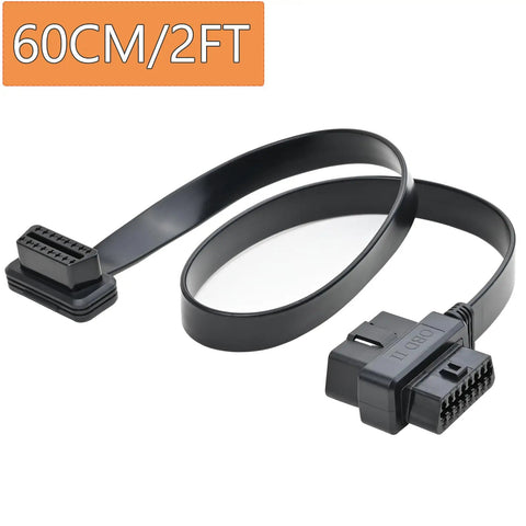 Right Angle OBD II OBD2 16 Pin Splitter Extension Cable 1 Male To 2 Female, Ultra Flat Low Profile, 60cm length