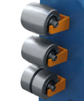 Close-up of smooth swivel rollers on Heavy Hauler 45 Inch English Wheel For Metal Fabbing Shapes 16 Gauge Steel And Copper.