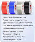Premium PU Pneumatic Hose Tube 8mm OD 5mm ID 10 Meter Length for Gases, Brake Systems, Fluid Transfer, shown in multicolor spools