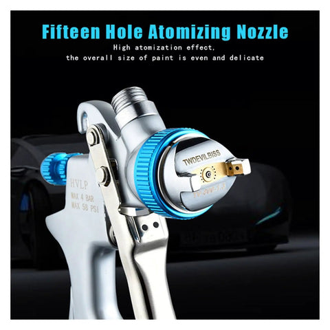 Heavy Duty Pneumatic Paint Sprayer Kit With 1.3mm Nozzle And Advanced Fifteen Hole Atomizing Tip close-up of nozzle showing precision design.