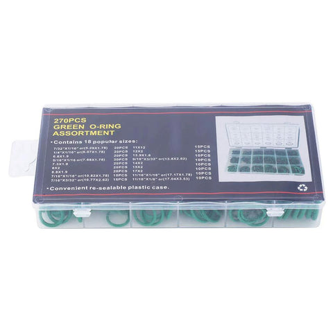 High-temperature O-ring assortment kit, 270 pcs, green nitrile rubber in storage box