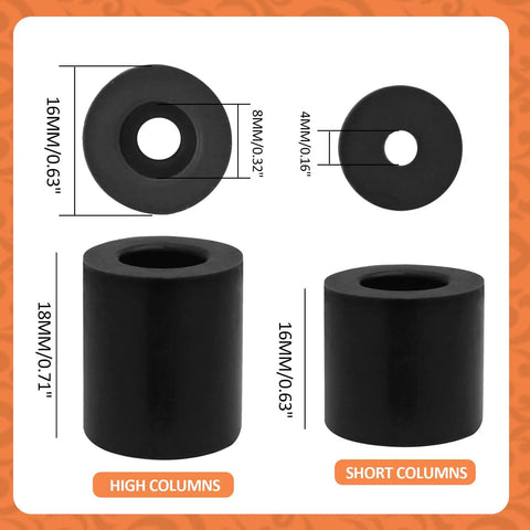 Silicone Solid Bed Mounts For 3D Printer Heat Bed Leveling Parts showing size variations 18mm and 16mm columns
