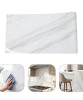 Waterproof Peel And Stick Wallpaper With True Marble Grain For Kitchen Backsplash And Cabinet Makeover Quick Install Oil Resistant Wall Film used on kitchen wall with marble design.