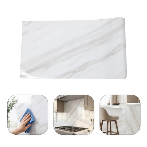 Waterproof Peel And Stick Wallpaper With True Marble Grain For Kitchen Backsplash And Cabinet Makeover Quick Install Oil Resistant Wall Film used on kitchen wall with marble design.