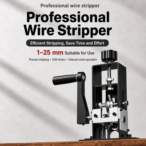 Heavy Duty Wire Stripper Machine For Quick Cable Prepping With Dual Drive Crank Or Drill Mount, 1-25mm capability.